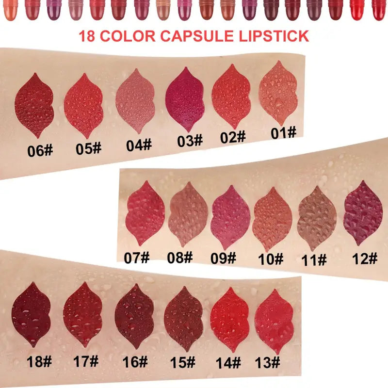 Premium 18 Color Capsule Lipstick Set – Smooth Matte Finish, Waterproof & All-Day Wear