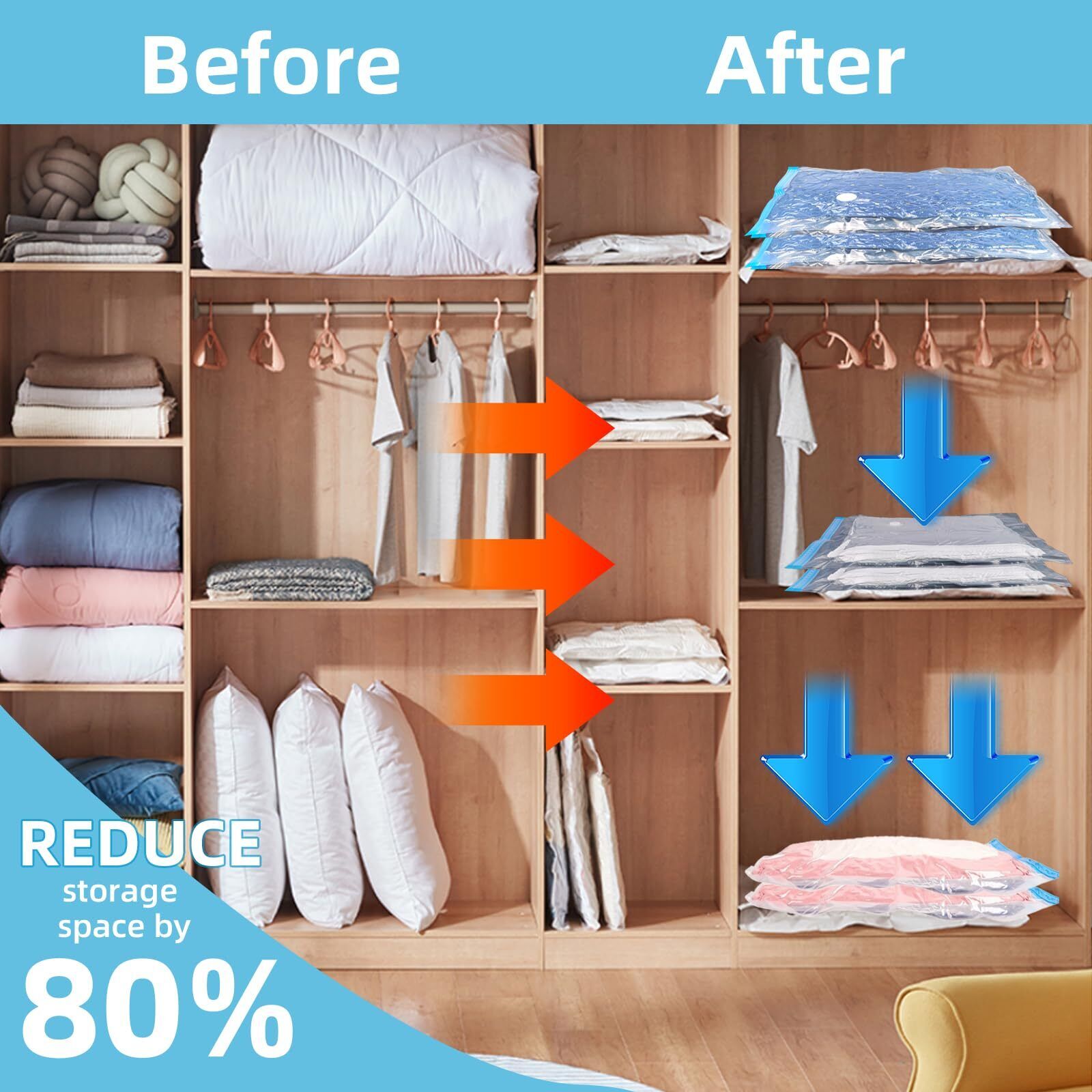 Vacuum Storage Bags With Pump - Compress & Organize Up to 75% More Space