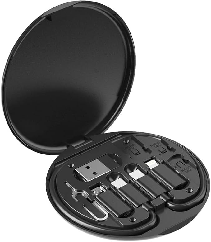 TechMate 5-in-1 Fast Charging Cable Kit  | SIM Tool, Multi Charger & Travel Organizer Box (60W Power)