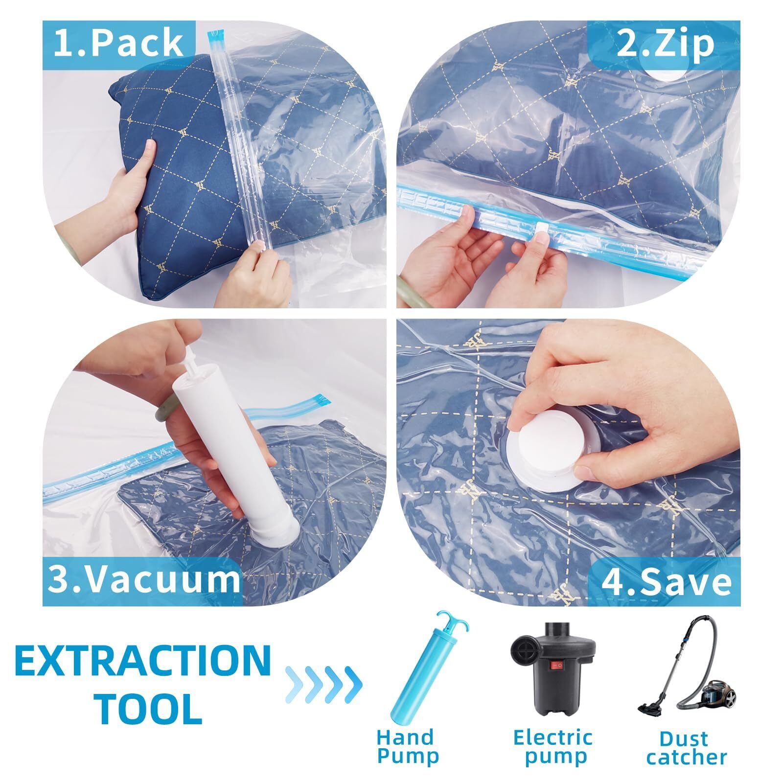 Vacuum Storage Bags With Pump - Compress & Organize Up to 75% More Space
