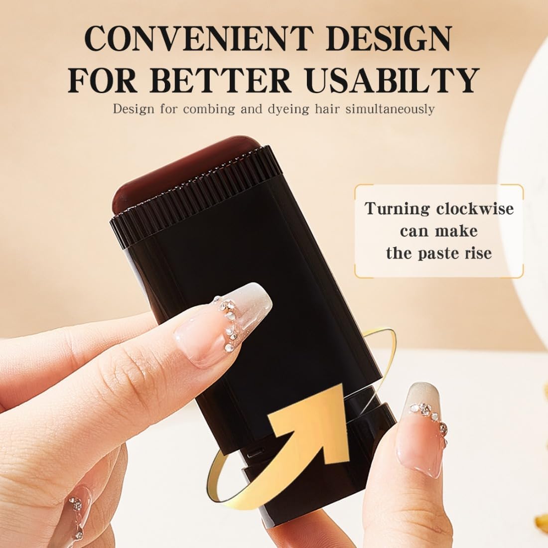 Quick Touch-Up Hair Dye Stick with Comb Long Lasting, Waterproof Grey Coverage (Black)