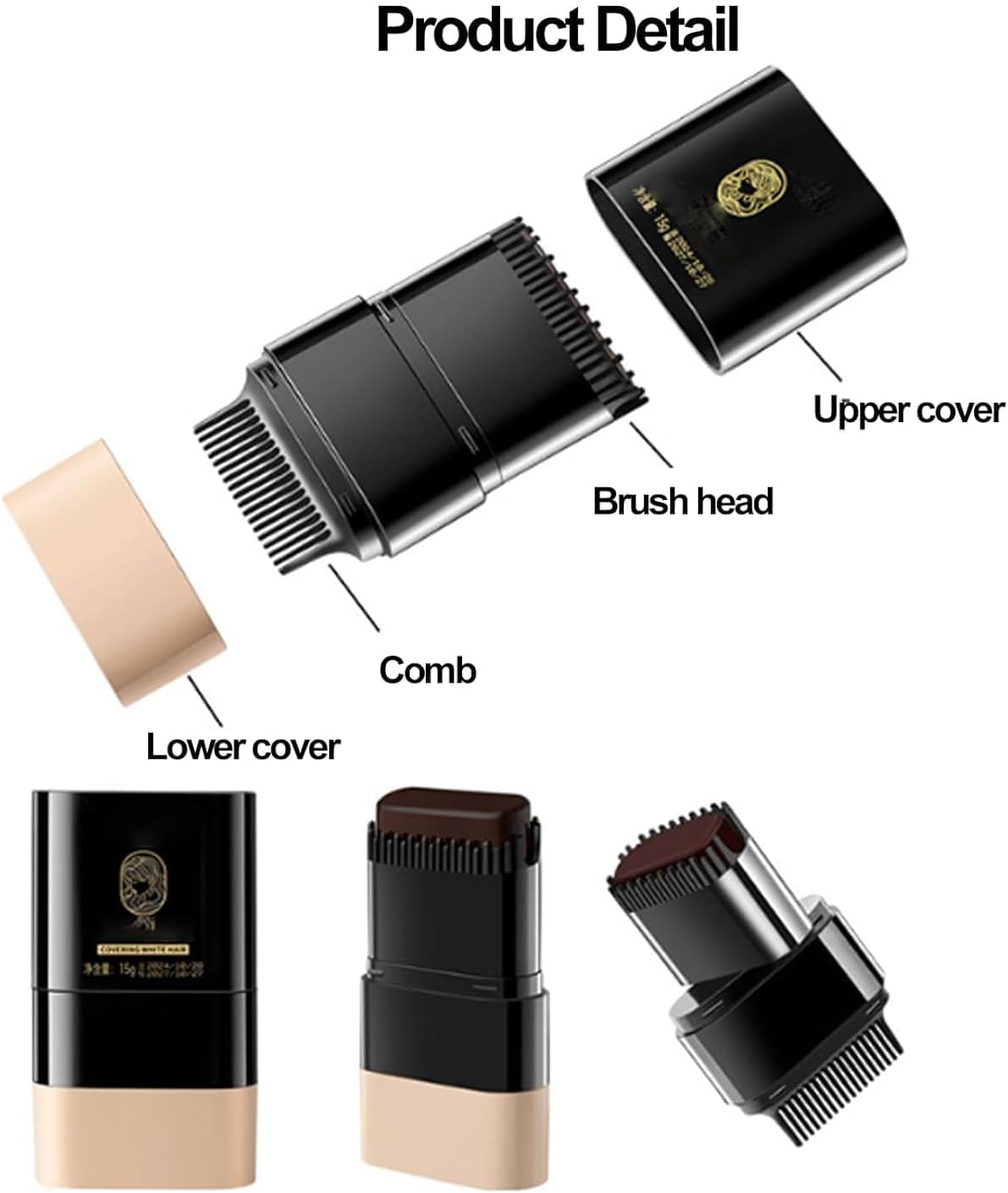 Quick Touch-Up Hair Dye Stick with Comb Long Lasting, Waterproof Grey Coverage (Black)