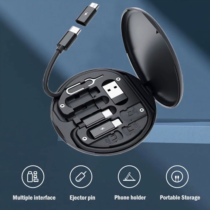 TechMate 5-in-1 Fast Charging Cable Kit  | SIM Tool, Multi Charger & Travel Organizer Box (60W Power)