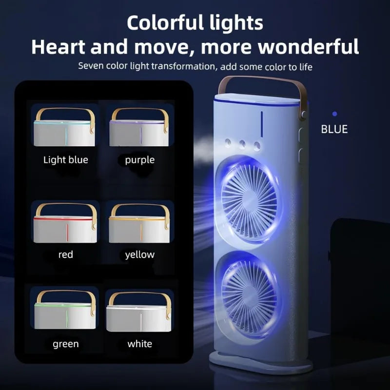Ultimate 3-in-1 Portable Cooling: Dual-Head Spray Fan, Humidifier & Remote Control