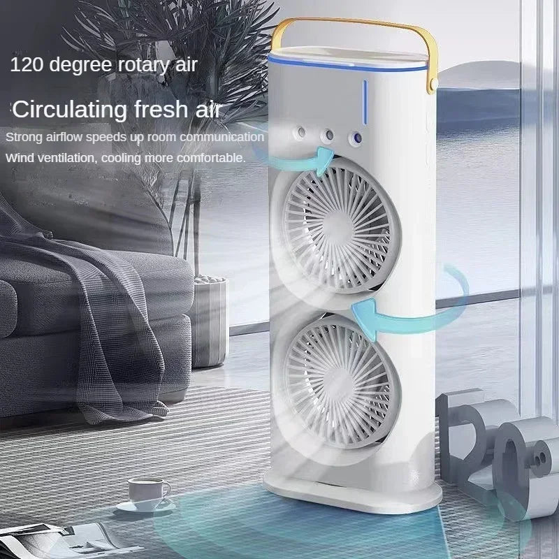 Ultimate 3-in-1 Portable Cooling: Dual-Head Spray Fan, Humidifier & Remote Control